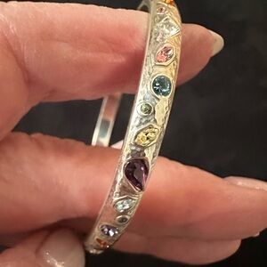 Elegant Silver Multicolor Gemstone Bangle